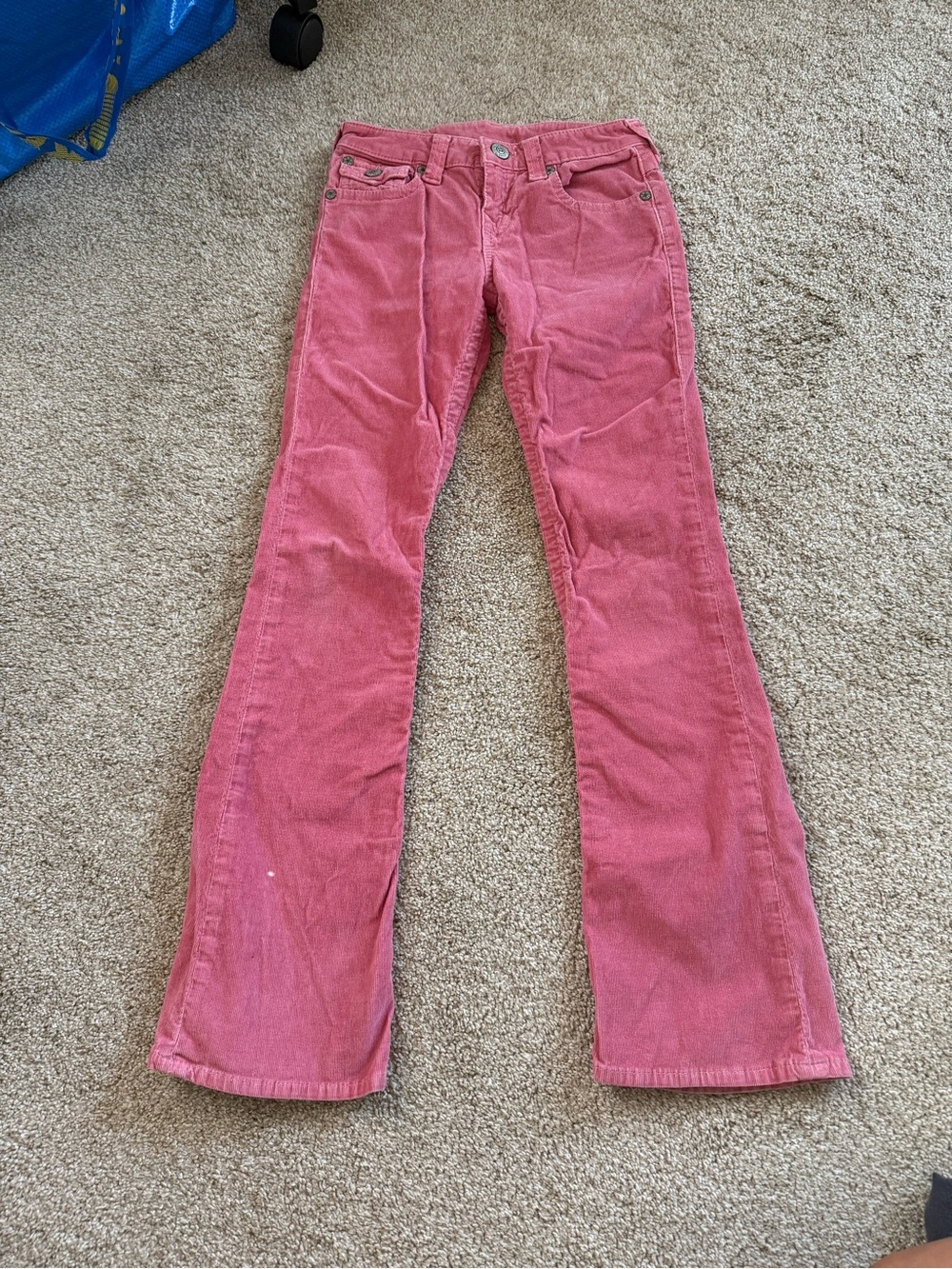 True Religion Pink Corduroy Button Pocket Flare Pants Girls Size 12